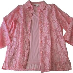 NWT 2pc Pink Lace Top+ Tank Sz 10 Romantic Sheer Coquette Summer Pastel Dunner